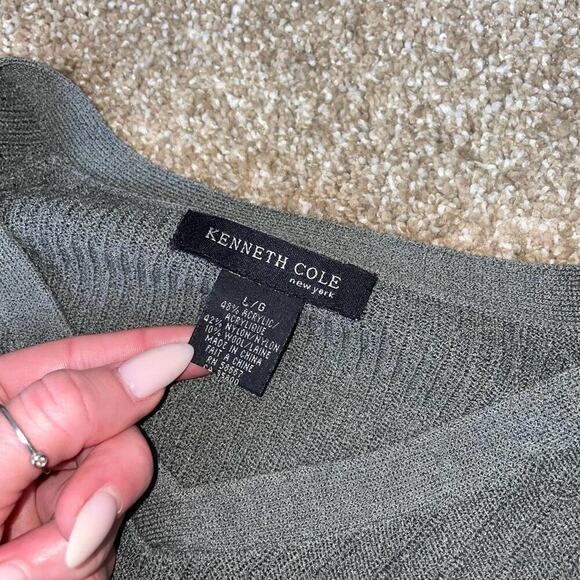 Kenneth Cole top sweater V-neck gray stretch long sleeve ribbed LG Nylon/wool - Picture 7 of 8